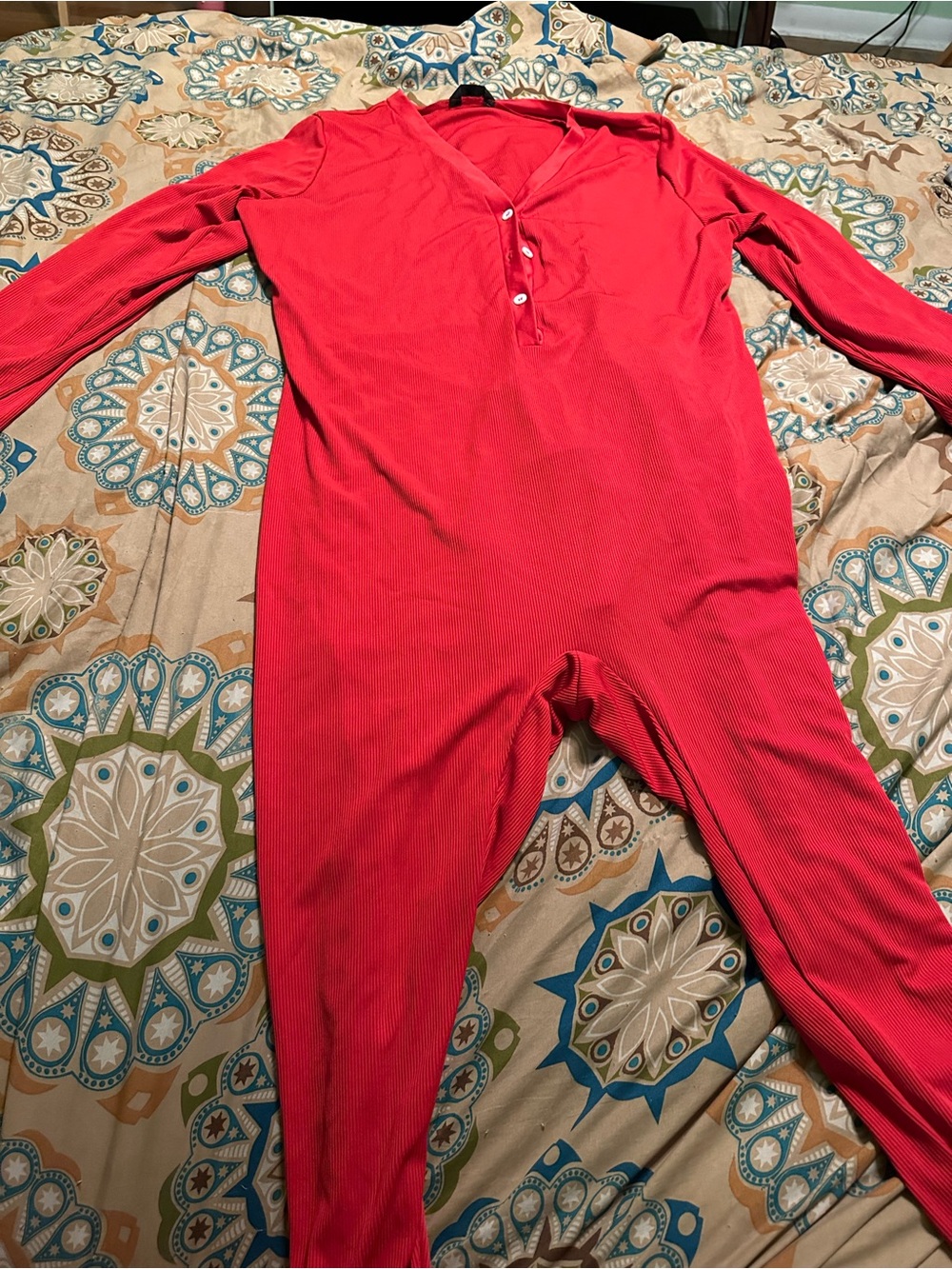Red Stretchy Long-Sleeve Novelty Lounge/Jumpsuit